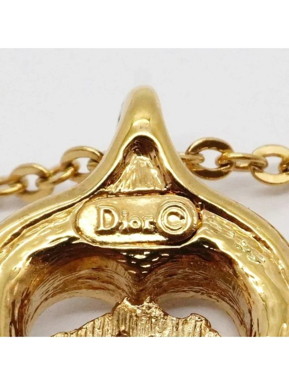 Dior Necklace Emblem Heart Motif Gold Plated Line Stone - Picture 6 of 8